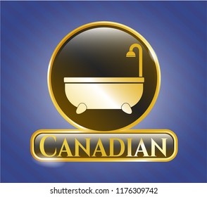  Golden badge with bathtub icon and Canadian text inside