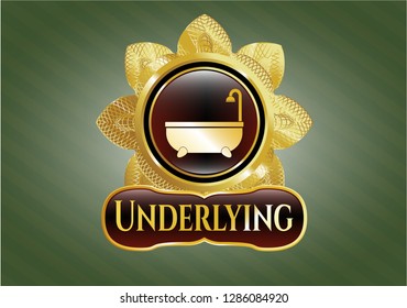  Golden badge with bathtub icon and Underlying text inside