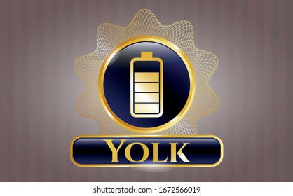  Golden badge with battery icon and Yolk text inside