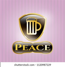  Golden badge with beer jar icon and Peace text inside