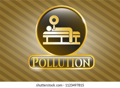  Golden badge with bench press icon and Pollution text inside