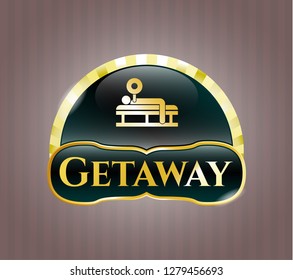  Golden badge with bench press icon and Getaway text inside