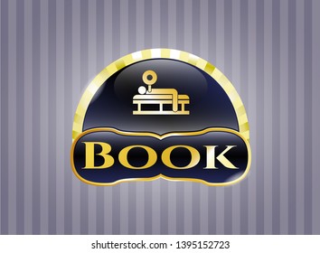  Golden badge with bench press icon and Book text inside