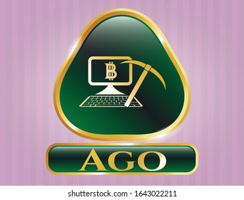  Golden badge with bitcoin mining icon and Ago text inside