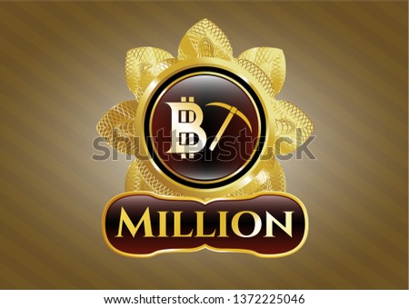  Golden badge with bitcoin mining icon and Million text inside