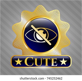  Golden badge with blind icon and Cute text inside