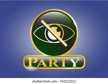  Golden badge with blind icon and Party text inside