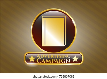  Golden badge with book icon and Advertising Campaign text inside