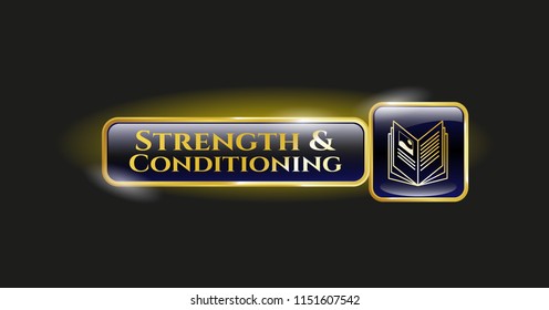  Golden badge with book icon and Strength and Conditioning text inside