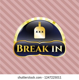  Golden badge with bottle of alcohol icon and Break in text inside