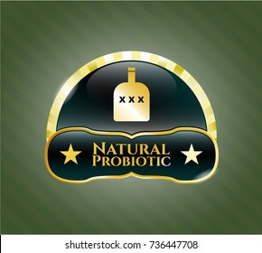 Golden badge with bottle of alcohol icon and Natural Probiotic text inside