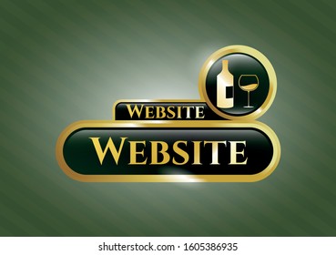  Golden badge with bottle and glass of wine icon and Website text inside