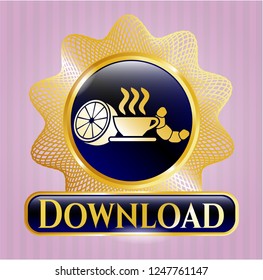  Golden badge with breakfast  icon and Download text inside