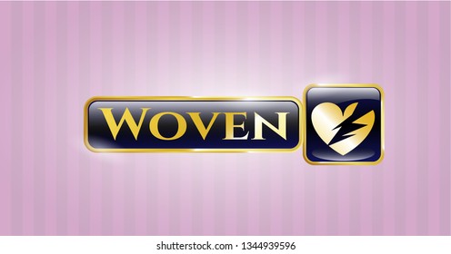  Golden badge with broken heart icon and Woven text inside