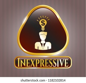 Golden badge with business idea icon and Inexpressive text inside