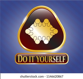  Golden badge with business meeting teamwork icon and Do it yourself text inside
