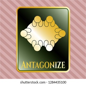  Golden badge with business meeting teamwork icon and Antagonize text inside