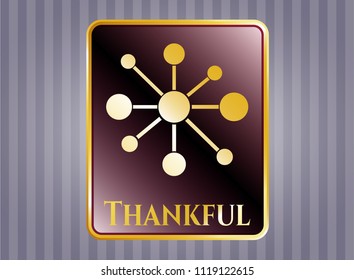  Golden badge with business network icon and Thankful text inside