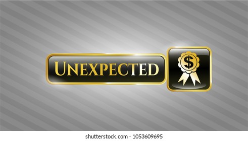  Golden badge with business ribbon icon and Unexpected text inside