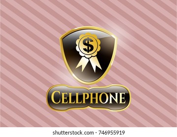  Golden badge with business ribbon icon and Cellphone text inside