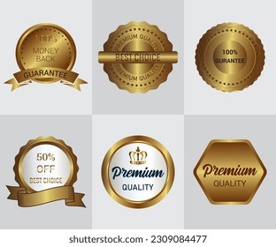 Bandera de oro, etiqueta de negocios, emblema dorado premium de lujo, insignia retro, lujo, etiquetas y diseño de pegatinas doradas,