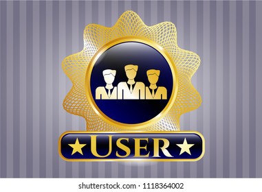  Golden badge with business teamwork icon and User text inside