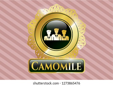  Golden badge with business teamwork icon and Camomile text inside