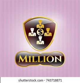  Golden badge with business teamwork and money icon and Million text inside