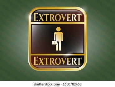  Golden badge with businessman holding briefcase icon and Extrovert text inside