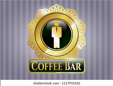  Golden badge with businessman icon and Coffee Bar text inside