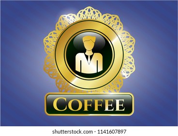  Golden badge with businessman icon and Coffee text inside