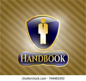  Golden badge with businessman icon and Handbook text inside