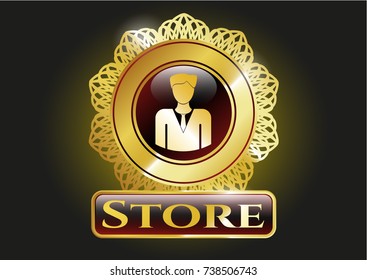  Golden badge with businessman icon and Store text inside