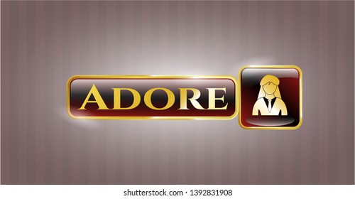  Golden badge with businesswoman icon and Adore text inside