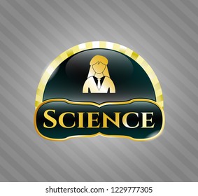  Golden badge with businesswoman icon and Science text inside