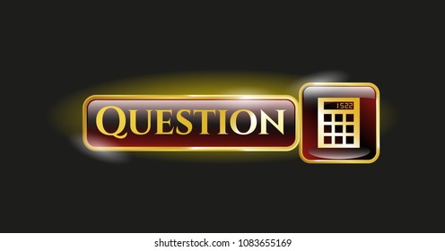 Golden badge with calculator icon and Question text inside