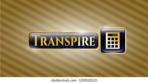  Golden badge with calculator icon and Transpire text inside