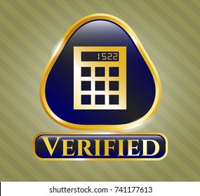  Golden badge with calculator icon and Verified text inside