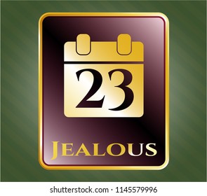  Golden badge with calendar icon and Jealous text inside