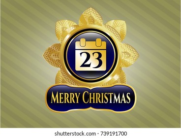  Golden badge with calendar icon and Merry Christmas text inside