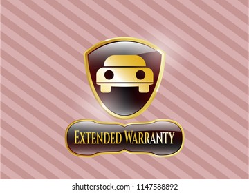  Golden badge with car seen from front icon and Extended Warranty text inside