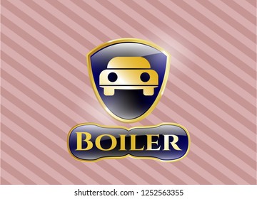  Golden badge with car seen from front icon and Boiler text inside