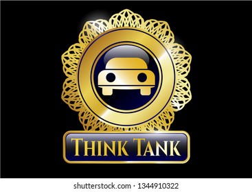  Golden Badge With Car Seen From Front Icon And Think Tank Text Inside