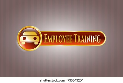  Golden badge with car seen from front icon and Employee Training text inside