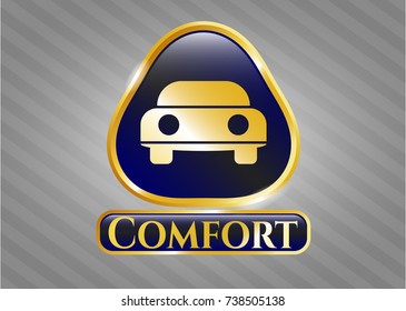  Golden badge with car seen from front icon and Comfort text inside