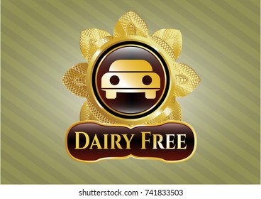  Golden badge with car seen from front icon and Dairy Free text inside