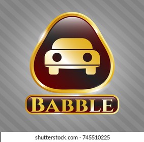  Golden badge with car seen from front icon and Babble text inside