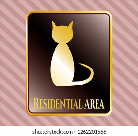  Golden badge with cat icon and Residential Area text inside