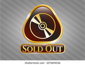   Golden badge with CD or DVD disc icon and Sold Out text inside