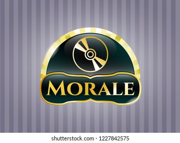  Golden badge with CD or DVD disc icon and Morale text inside
